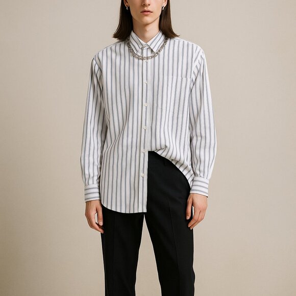 Dries Van Noten Striped Cotton Poplin Oversized Tunic Shirt Unisex White Size S - Picture 1 of 7